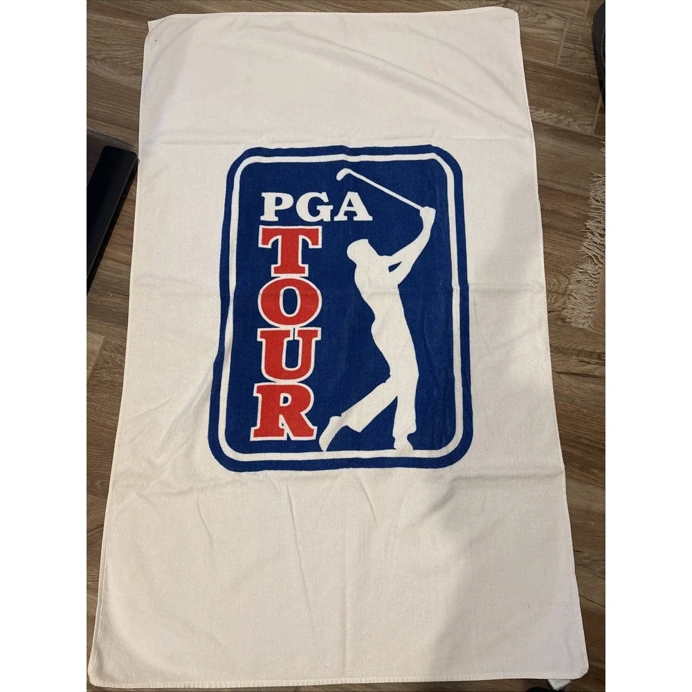PGA Tour Vintage White Beach Bath Towel Golf Open Logo Blue Red Thick Large